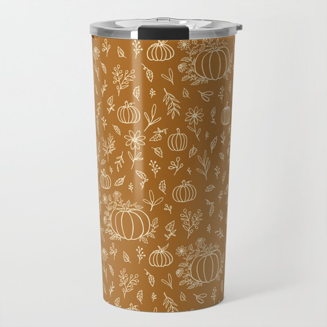 Bronze Floral Pumpkin Travel Mug